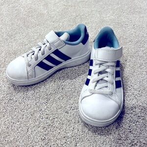 adidas Kids White and Blue Sneakers
